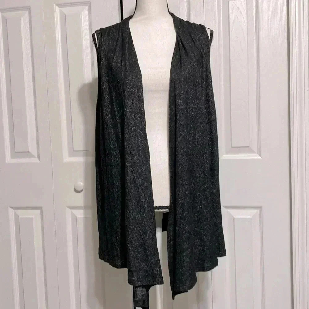 Green Envelope black knit sleeveless sweater cardigan vest top size 1X